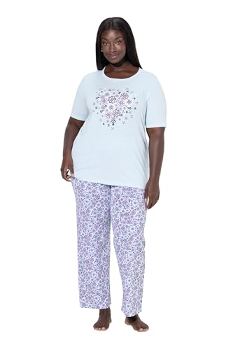 Pyjama à col rond Ulla Popken avec manches courtes et motif floral chic