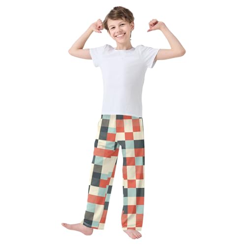 Boys' Pants Irregular Red Blue Checkerboard Long Bottoms Jogger Pants Elastic Waist Trousers with Pockets S-XL2