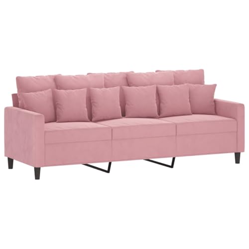 vidaXL Sofagarnitur 3-TLG., Sessel Couch mit Kissen, Sofa Wohnzimmersofa mit Armlehnen, Couchgarnitur Designsofa Sitzmöbel Polstermöbel, Rosa Samt – Bild 6