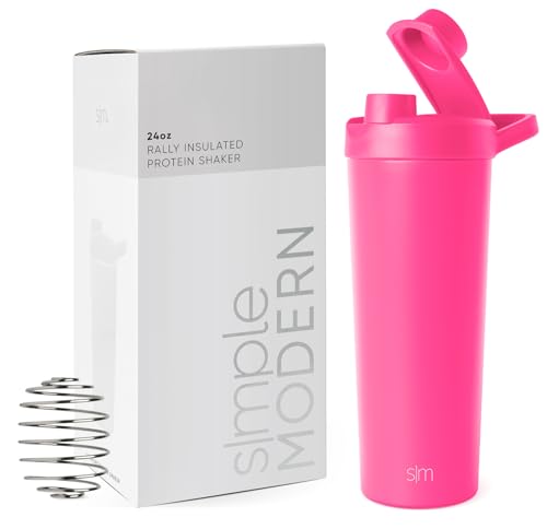 Simple Modern Stainless Steel Shaker Bottle with Ball 24oz | Metal Insulated Cup for Protein Mixes, Shakes and Pre Workout | Rally Collection | Raspberry Vibes