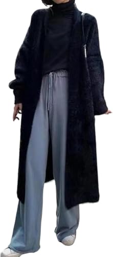 MOLERFO Long Fuzzy Cardigan Hooded Soft Cozy Trendy Oversized Open Front Mohair Sweaters Women Coquette Loungewear
