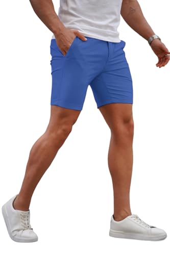 Image of GINGTTO Mens Slim Fit Shorts Plaid Chino Short Tapered Leg Skinny Stretch