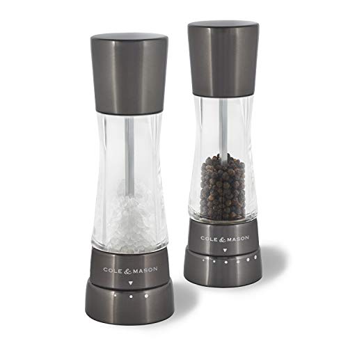 Cole and Mason Gourmet Precision Derwent Salt and Pepper Mill Gift Set - Manual grinders, 19 cm tall, in gun metal and acrylic