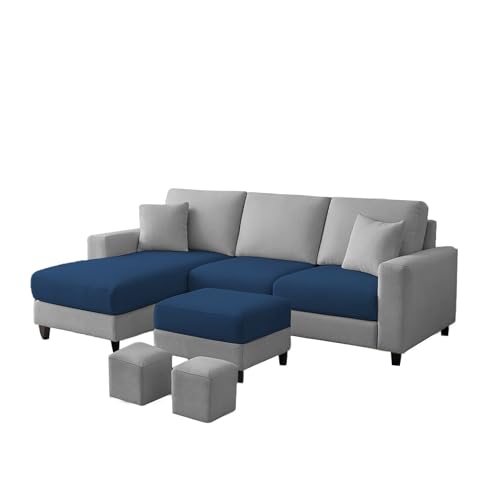Image of Casaliving Rolando Seater L Shape Sofa Set for Living Room Left Side (Blue Grey, 4 Seater with Ottomon - LHS)