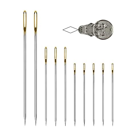 10 PCS Large Eye Sewing Needles, 8.7cm/6cm/4.8cm 3 Sizes Needles, Embroidery Needles for Hand Sewing with a Threader and a Storage Bag Cover