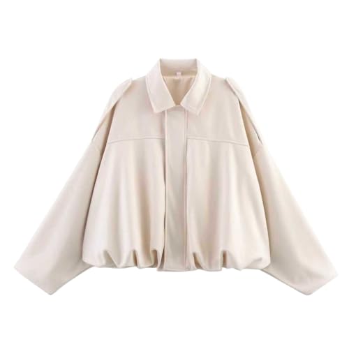 KUUFUUT Chaqueta Corta para Mujer Chaqueta Extragrande Abrigo Bomber De Gamuza Sintética Sudadera De Manga Larga con Solapa para Mujer Abrigo Anorak Utilitario Ligero con Cremallera Beige Talla S