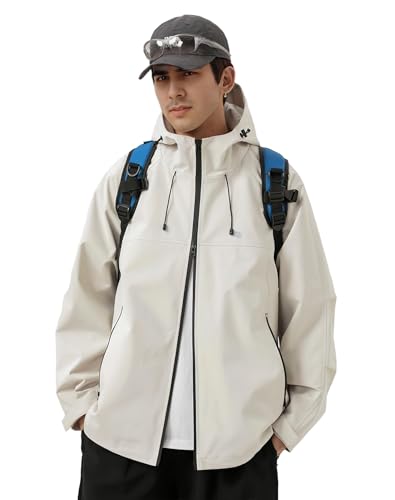 Image of Venzina Men's Waterproof Rain Jacket-Lightweight Windbreaker with Color Block Design, Breathable for Urban Outdoor, Daily Commuting I Fashion Unisex Couple Jacket