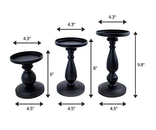 Set Of 3 Matte Black, Pillar , Decorative Candle Holdersset For Wedding Decor, Dining Table Centerpieces #TOP1