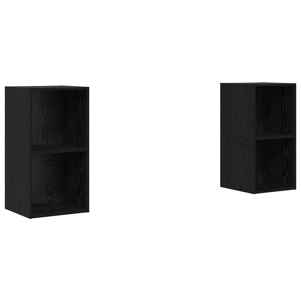 TV-Schrankset 2er-Pack Wandmontiert, Schwarz Eichen-Optik, 37x37x72 cm, Rustikales Design für Wohnzimmer, Media Center mit Stauraum