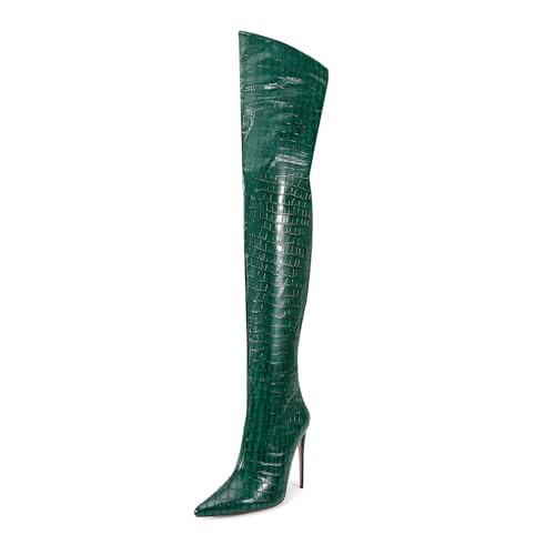 Image of Thigh high boots for women striped Back zipper Burgundy Zebra Print Over the knee Sexy gold white pointed toe Cow Print leopard Magenta stiletto heel