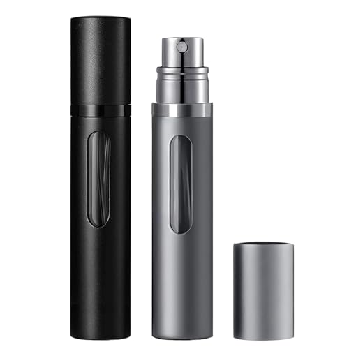 Perfume Atomiser 10ml, 2PCS Perfume Travel Bottle, Atomiser Spray Bottle, Refillable & Travel Size Perfume Bottle Easy to Refill travel atomiser for Women and Men(Black&Grey)