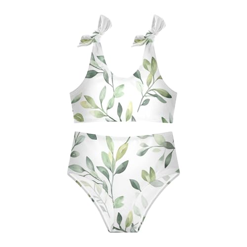 KLL Green Branch Olive Seamless Pattern Girls' 2 Pieces Bikini Sets Beach Bathing Suit Swimming Suits Adjustable Shoulder3