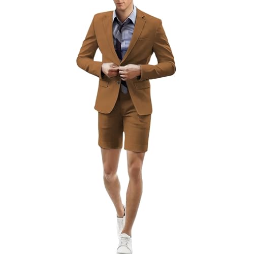 Men's 2 Piece Short Suits Set Blazer Short Pants Slim Fit Casual Mens Summer Suit
