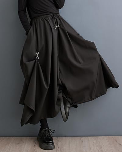 ellazhu Women's Oversized Irregular Drop Crotch Harem Hakama Pleated Drawstring Pants GZ116 A4