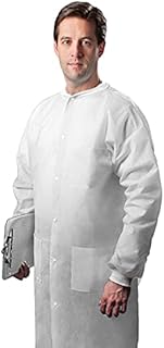 TRONEX Fluid-Resistant Multilayer Full-Length Disposable Lab Coats With Knitted Collar/Cuffs & 3 Pockets, Disposable White Lab Coat (30, Medium)