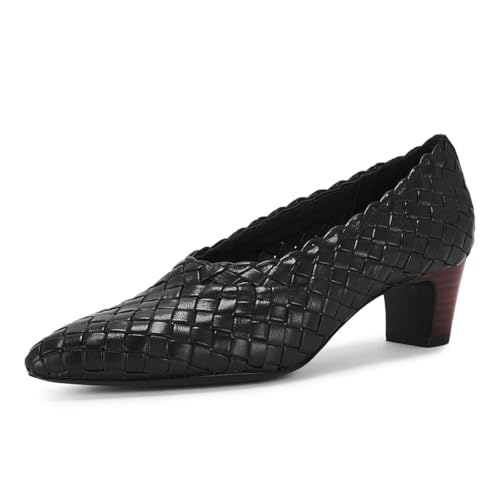 YDN Women's Pointy Toe Slip On Checkered Pumps Low Chunky Block Stacked Heels Fashion Daily Wear Shoes Size 4-16 US