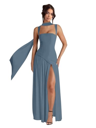 aseting Dusty Blue Chiffon Bridesmaid Dresses for Women 2025 Spaghetti