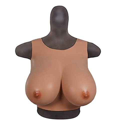 LKYLVEE Crossdressers Silicone Breast Forms - Round Collar Design Silicone G Cup False Boobs - Lifelike Black Fake Breasts for Crossdressing Transvestite Cosplay