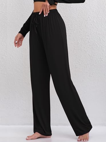 FEQO 2 Pack Women's Lounge Pants Wide Leg Yoga Pants Casual Pajama Bottoms4