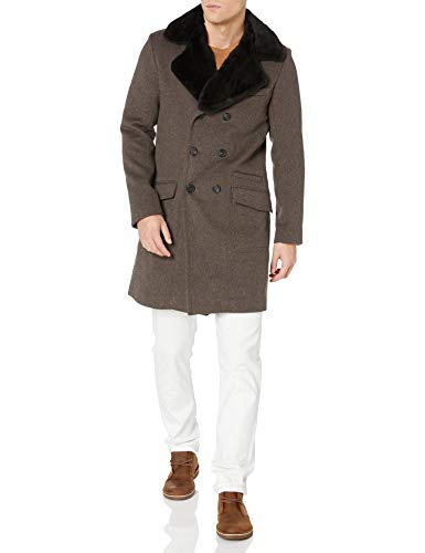 Billy Reid Men's Detachable Fur Collar Double Breasted Cashmere Bowery Coat, Brown, Medium