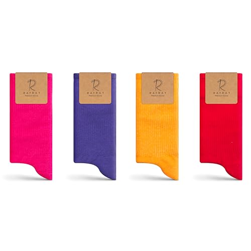 RAFRAY Athletic Socks Crew Length, Premium Sports Socks, Red Yellow Pink Purple, 4 Pairs, Size 5-9.5