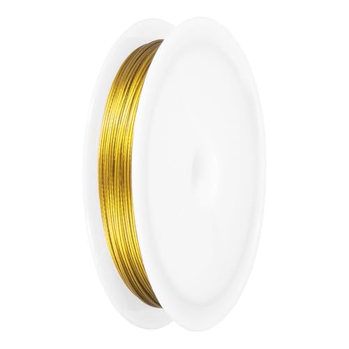 PATIKIL 43FT (13m) 0.024inch (0.6mm) 7-Strand Bead String Wire, Stainless Steel Nylon Coated Bead Cord Stringing Wire for Jewelry Bracelet Beading Making, Gold