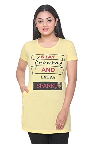 Image of Plush Women's Long Printed Cotton Round Neck Half Sleeve T-Shirt /Tshirts (DPL-PT-001)