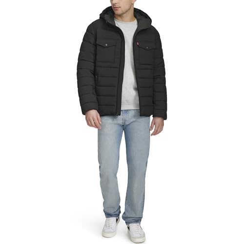 Image of Water Resistant Performance Stretch Hooded Puffer Jacket