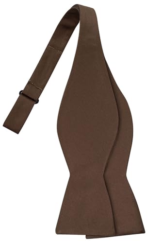 KissTies Self-Tied Satin Bow Tie Solid Tuxedo Adjustable Bowties For Adults, Brown, One size
