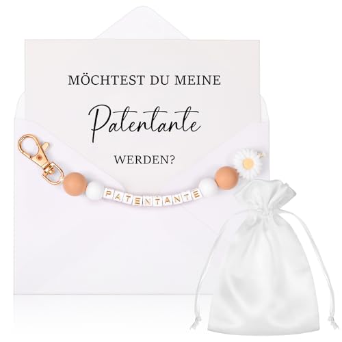 Hestya Patentante Geschenk Set Schlüsselanhänger Patentante Fragen Karte mit Umschlag Schmuckbeutel Möchtest du Meine Patentante Werden sein Geschenk zum Taufe Firmung