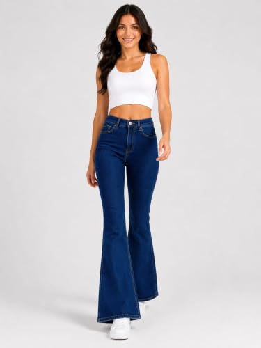 Image of Women's High Waist Bell Bottom Jeans | Flared Wide Leg Stretchable Denim Pants | Stylish Casual, Party & Everyday Wear | Denim Pant Suits | Bootcut Fit Design