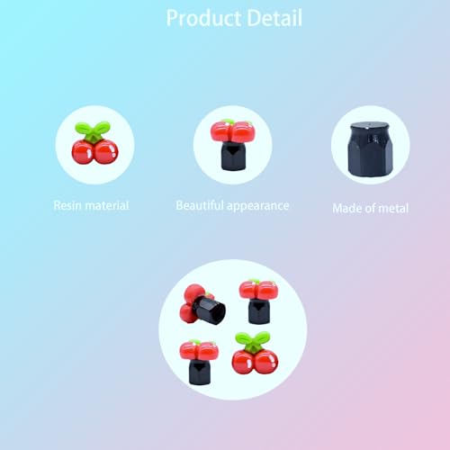 4-Pack Cute Cherry Tire Valve Stem Caps, Handmade Car & Bike Accessory, Fun & Unique Tire Decoration, for Car Enthusiasts, Fits Schrader Valves