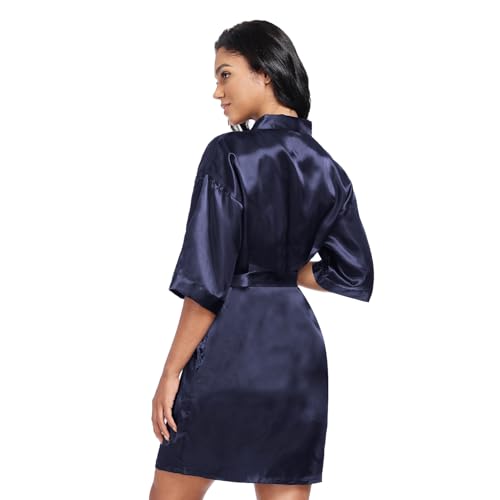 Image of Women's Short Satin Robes Lightweight Silky V-Neck Sleepwear Wedding Bridal Party Bride Bridesmaid Bathrobes