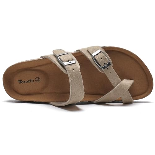 Image of Torotto Boys Girls Sandals with Cork Footbed Adjustable Buckle Casual Flip Flops Sandals Open Toes Flat for Kids Toddler