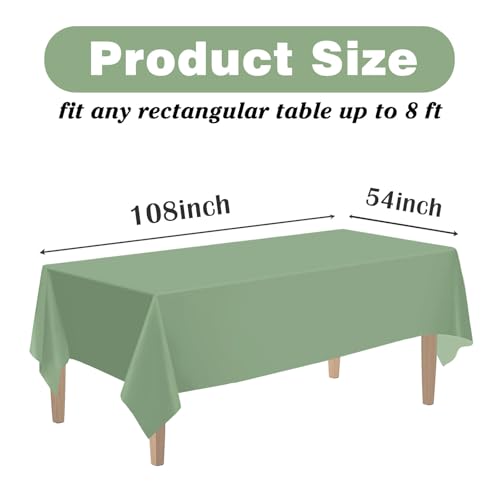 Image of Kopokita 6 Pack Sage Green Plastic Tablecloths Disposable 54 x 108 Inch