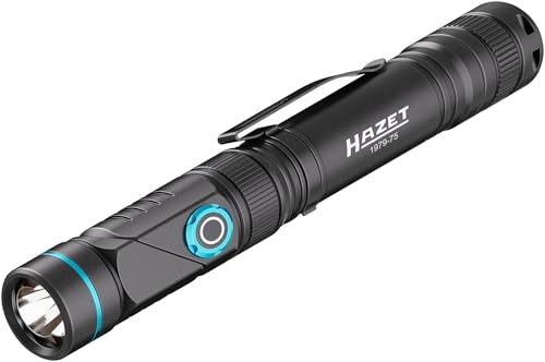 Hazet UV LED Taschenlampe 1979-75, 800 Lumen, 3 Modi inkl. UV-Licht, schwenkbarer Kopf, 2600 mAh Akku, USB-C, Magnet, IP44, 146 mm, Leuchtweite bis 150 m