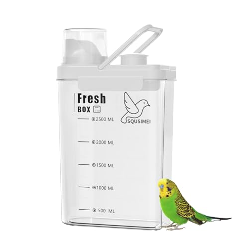 SQUSIMEI 3 Qt/2.8 L Bird Seed Storage Container with Lids Airtight Measuring Cup, Bird Seed Dispenser Pet Food Container Are Used to Store Bird Food, Chicken Feed BPA Free (2.8L, White)