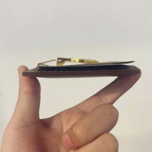 Men's front pocket leather Money Clip Wallet with hinged wallet inlaid with brass coins Classic minimalist Style Cardholder for Cash and Cards (Dark Brown and Gold 03)4