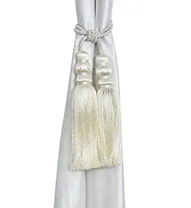 Yarnis Polyester Double Rope Tieback/Tassel for Living Room Door & Window Curtains Decoration, Off-White, 8 Piece