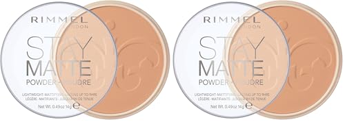Image of Rimmel London Stay Matte - 016 Deep Beige - Pressed Powder, Lightweight, High Coverage, Shine Control, 0.49oz (Pack of 2)