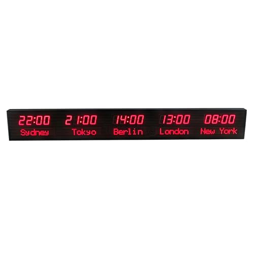 Horloge Mondiale Programmable Avec 5 Fuseaux Horaires,Horloge Mondiale Numérique À LED Avec Télécommande,3niveaux Luminosité Réglables Et Calibrage Automatique, Pour Entreprises,aéroports，hôtels