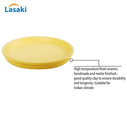 Image of Lasaki Round Saffron Ceramic Bottom Tray /Plate for Planter (5-inch, Set of 2) | Dripping Tray for Pots & Succulents | Indoor & Outdoor Planters Home Garden Decor (Plants Not Included)
