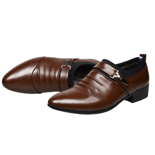 Dress Oxford Shoes for Mens Evening Vintage Slip-on Faux Leather Pointed Toe Low Top Classic