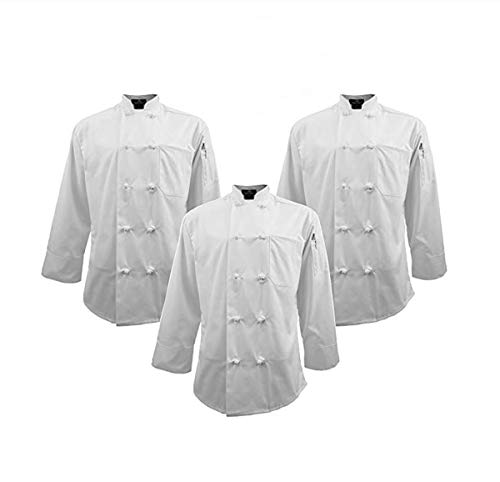 Natural Uniforms Chef Apparel Knot Button Chef Coat Multi Pack White Color (3, Large)