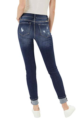 Kan Can Women's High Rise Button Fly Distressed Super Skinny Jeans4