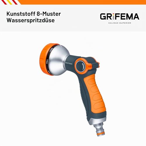 GRIFEMA GE1303 Gartenbrause, Handbrause Garten-Spritzpistolen, 8 Bewässerungsmuster, Einstellbarer Wasserdurchfluss für Gartenbewässerung, Autowäsche, Haustierdusche