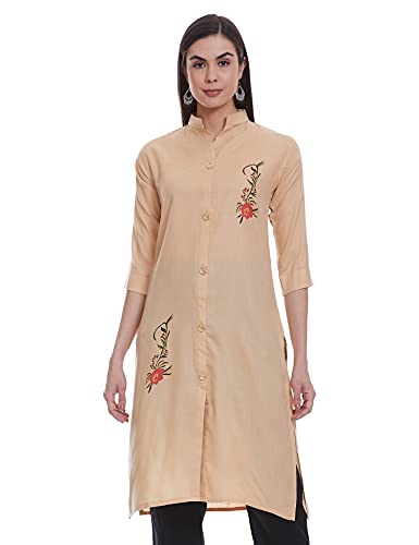 Image of OM SAI LATEST CREATION Slub-Rayon Three-Fourth Sleeve Printed A-Line Kurti for Women