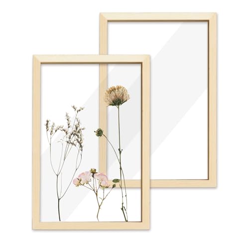 2 marcos de madera prensada seca de 7.8 x 7.8 pulgadas, marcos de fotos de acrílico doble transparente, caja de sombra de flores prensadas flotantes para decoración de mesa y pared (20 x 30)