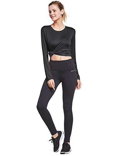 BALEAF Women's Long Sleeve T-Shirt Quick Dry Running Workout Shirts Black Size M