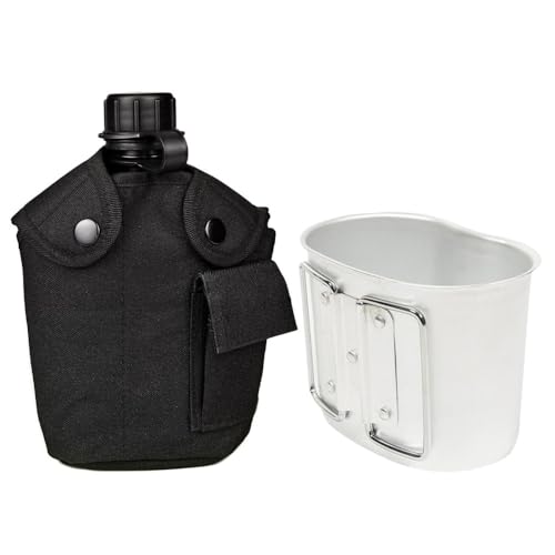 Juego de botellas de agua de aluminio para cantimplora, portátil de 1 litro, hervidor de agua militar, kit de cantimplora para supervivencia al aire libre, senderismo, camping, mochileros